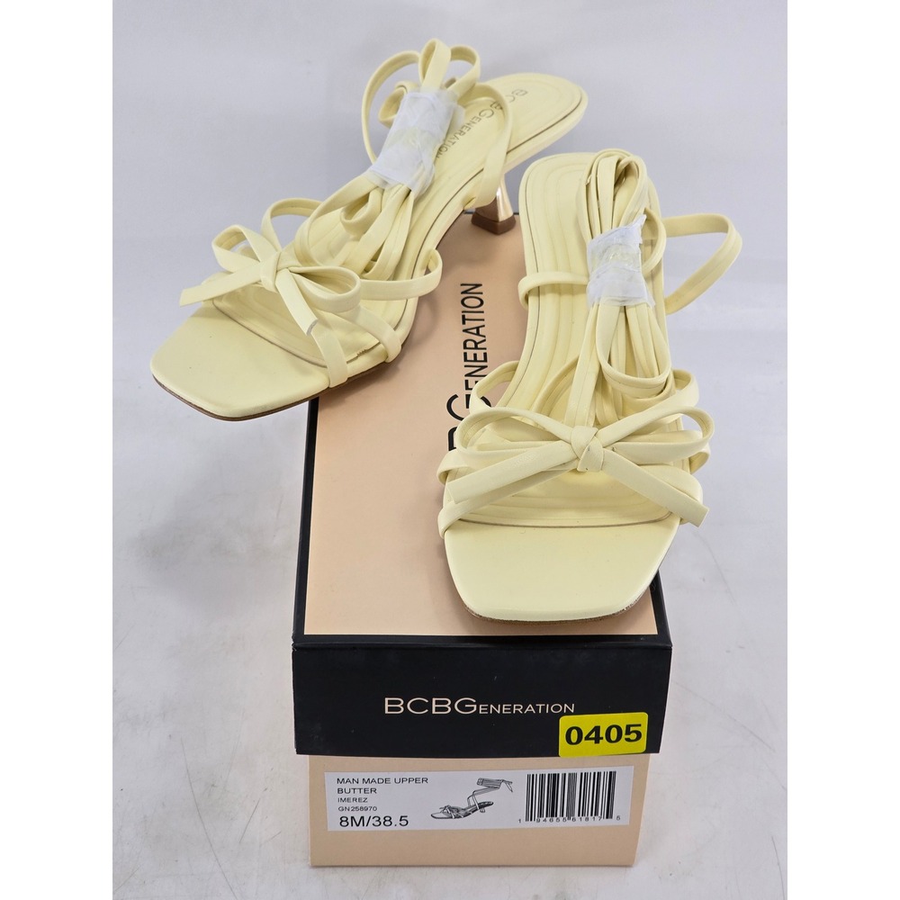 BCBGeneration Imerez Lace Up Sandals Womens 8M Butter Yellow Bow Heel - New